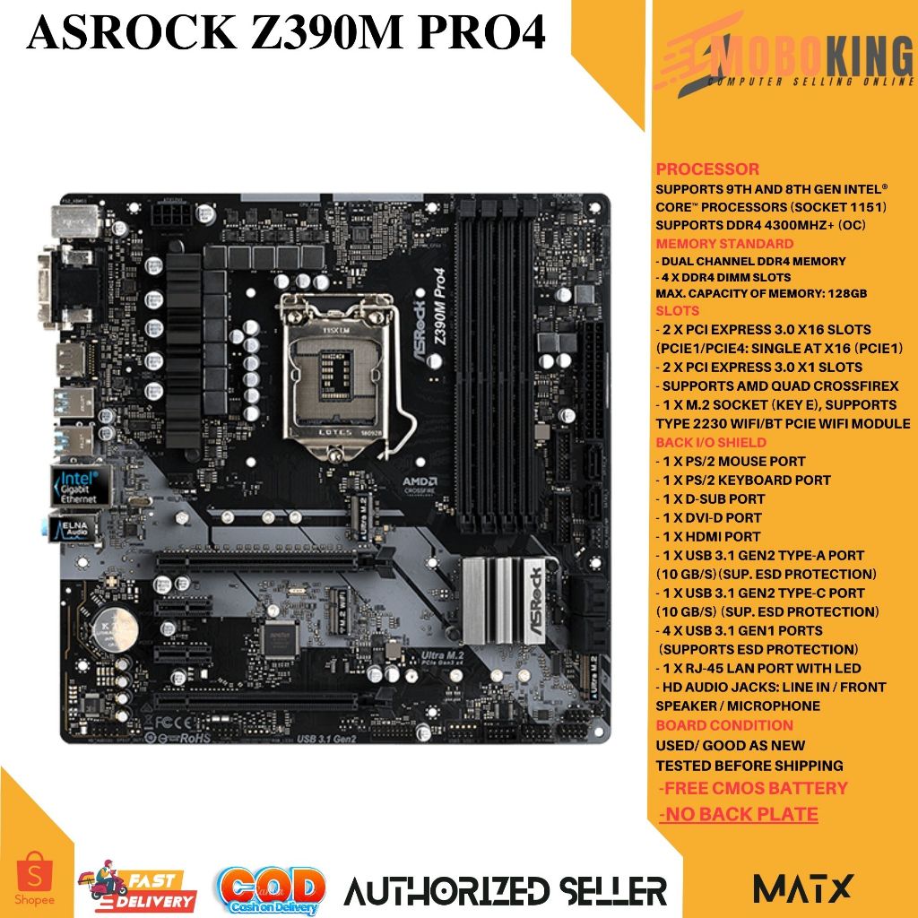 ASROCK Z390M PRO4 9th 8th Desktop Motherboard Z390 Socket LGA 1151 i3 ...