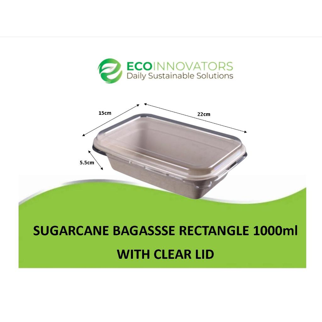 ECO Rectangular Sugarcane Bagasse 1000ml Tray with clear Lid 10s ...