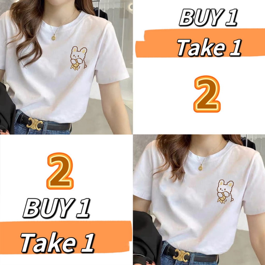 Korean Style T Shirt For Women 2026.【Buy 1 Take 1】Korean style T-shirt unisex white cotton T-shirt | Shopee ...