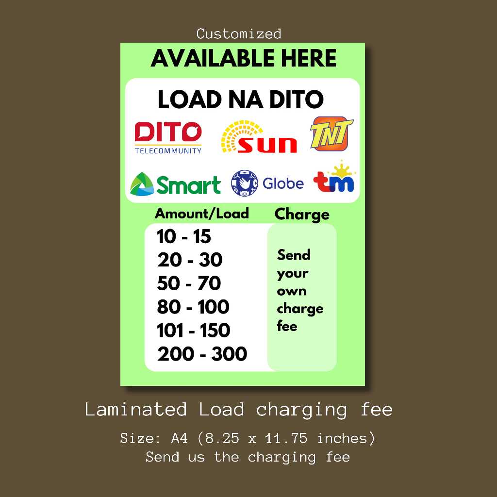 Laminated A4 GCASH | LOAD Charging Fee | Shopee Philippines