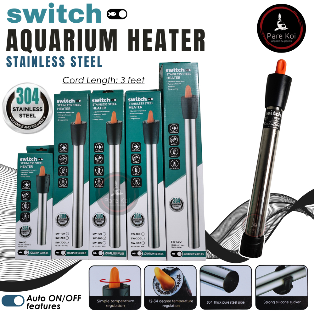 Switch Aquarium Heater Stainless Steel Adjustable Thermostat 50W 100W ...