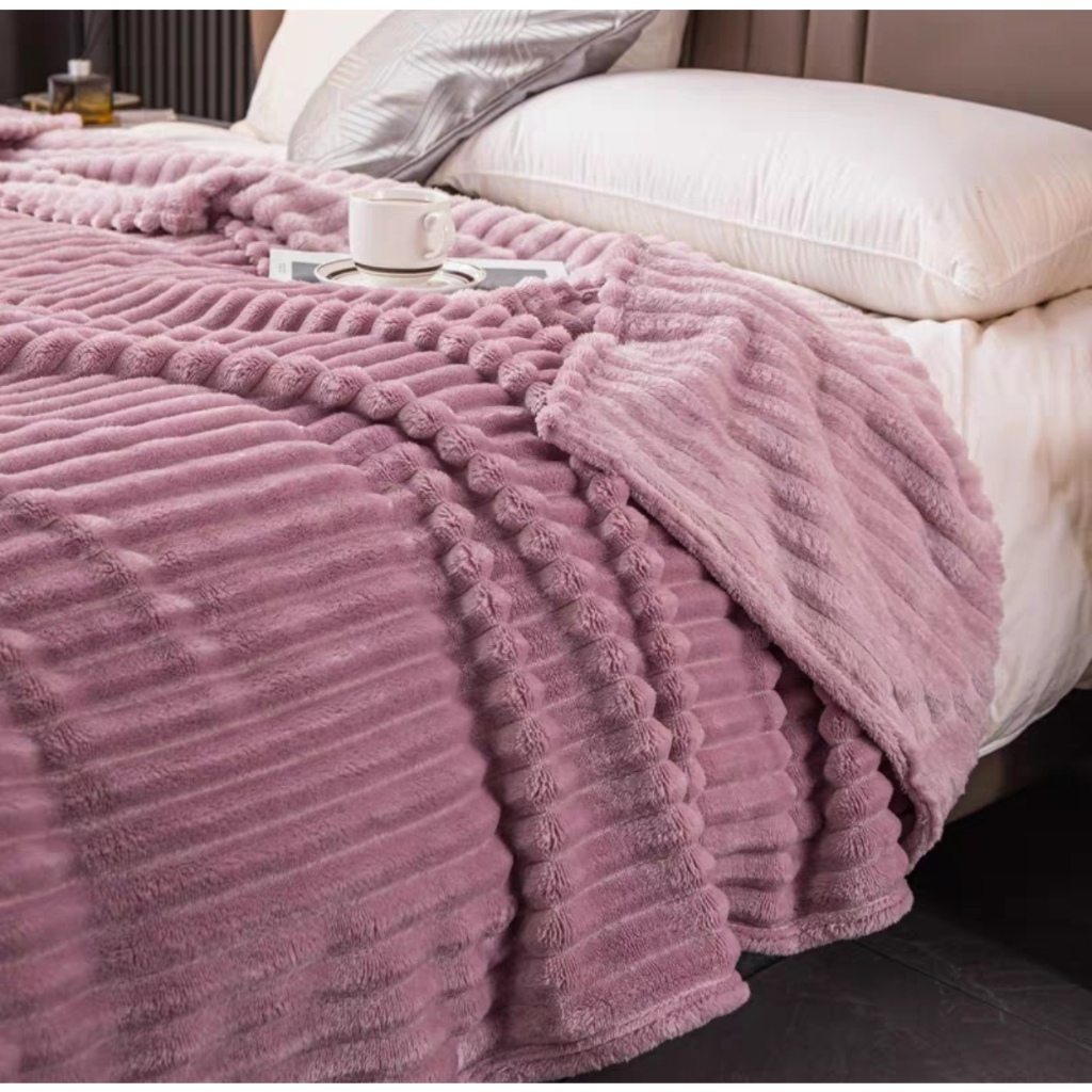 Legit Size Full Double Thick Plain With Stripes Velvet Blanket Super