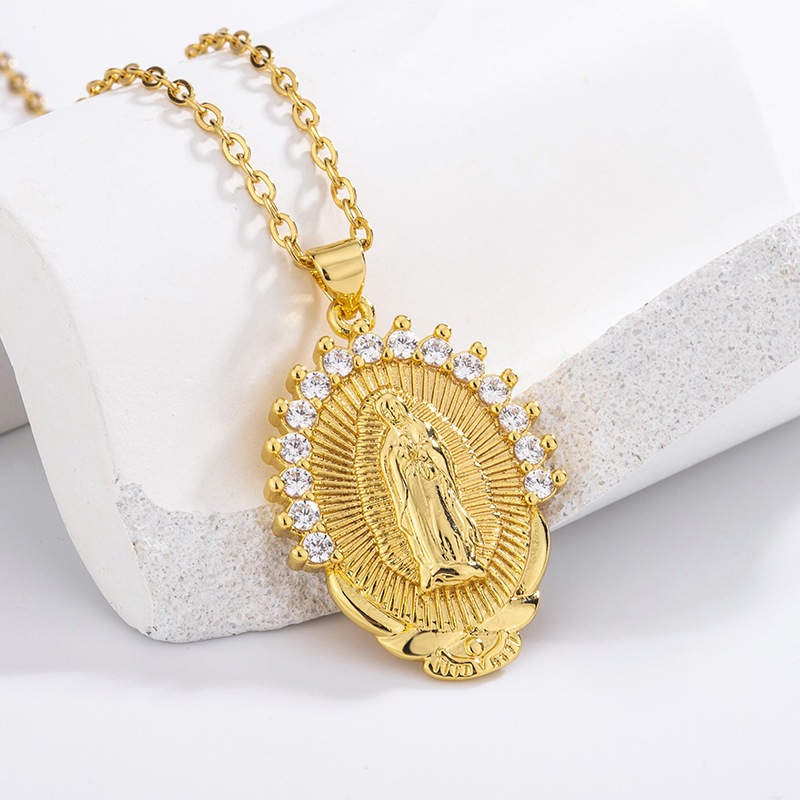 Fashion 24K Gold Diamond Mama Mary Colorful Pendants Necklace  #NN1020