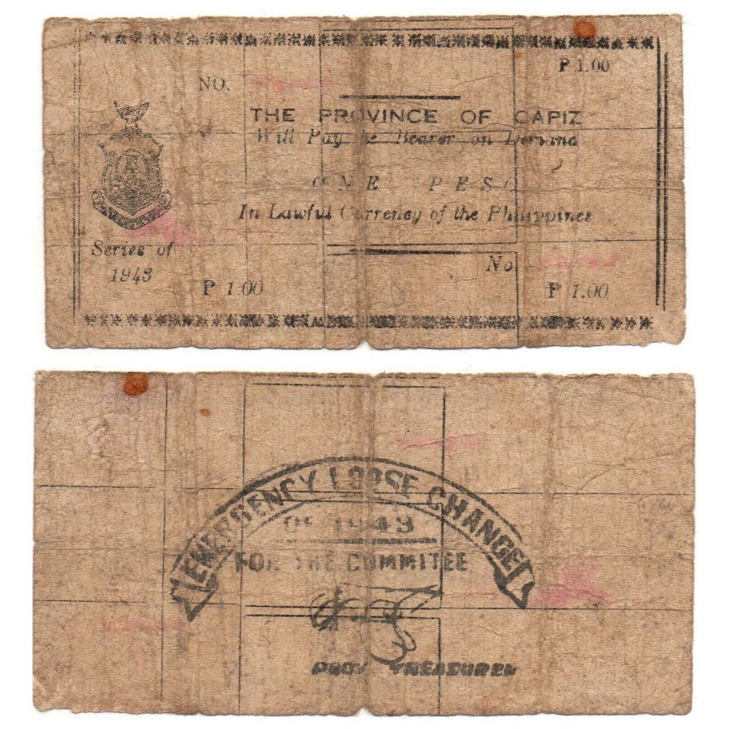 1943 CAPIZ Municipality Emergency WW2 Guerilla Note 1 Peso S202A Rare ...