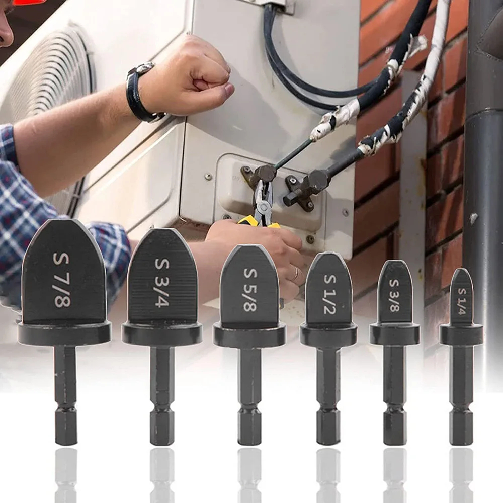 6-Piece Swaging Tool Set – Hand Drill Copper Tube Expander For Air Conditioner & Heater, 1/4" To 7/8" Hex Shank Drill Bits, Carbon Steel