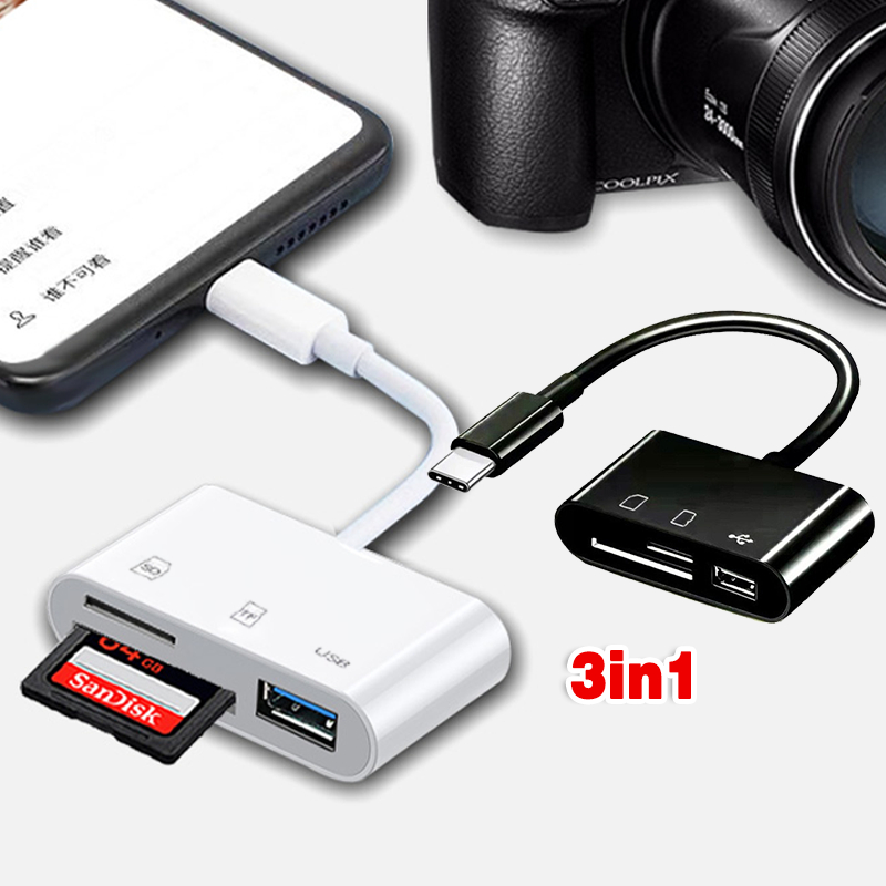 3 in 1 SD Card Reader For i-Phone i-Pad Portable USB C To USB Camera ...