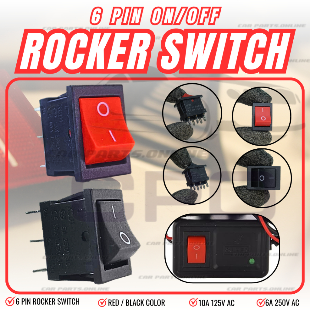 CPO Car Rocker Switch On-Off 6 Pin 6A 250V AC/10A 125V AC (KCD1 ...
