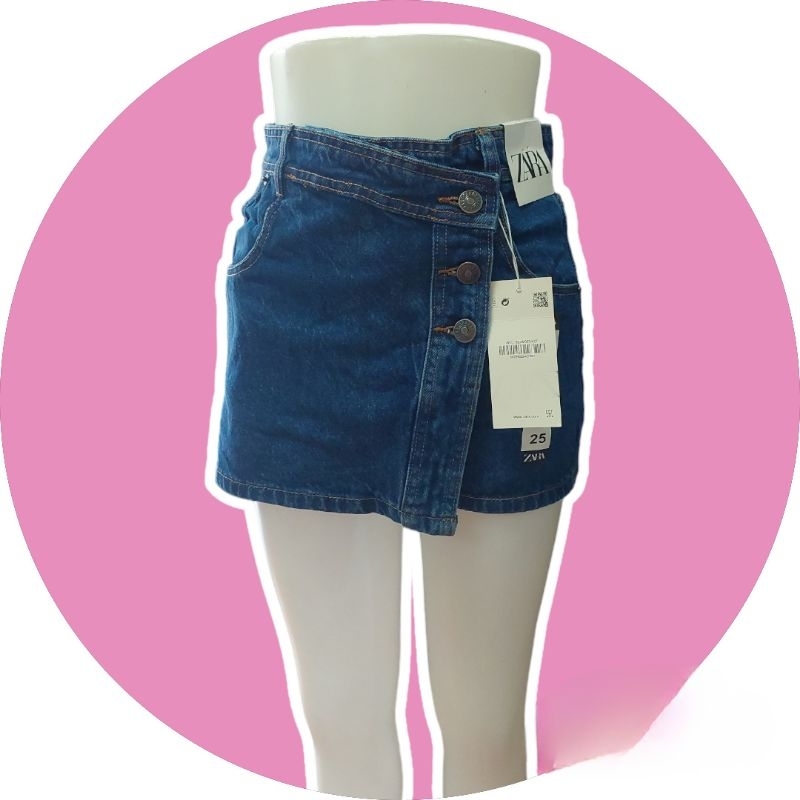 OVERRUNS OVERLAP MIDWAIST SHORT SKORT HARD DENIM (NOT STRETCHABLE ...