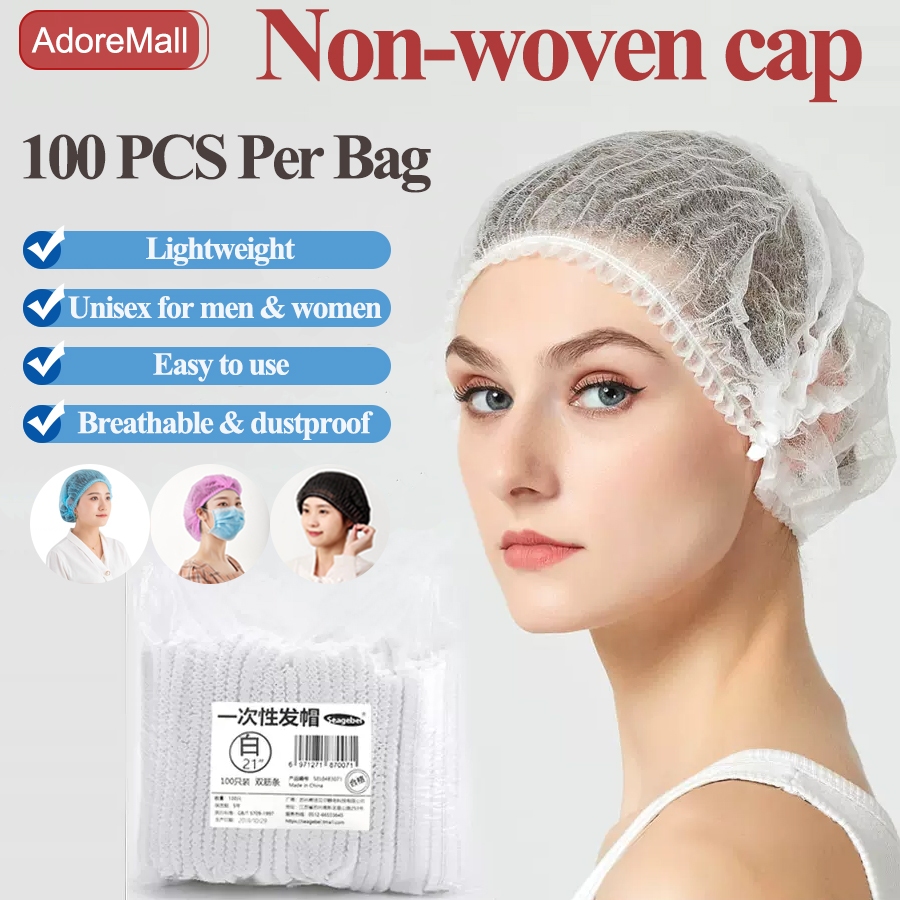 100 Pcs Disposable Hair Head Cover Cap Net Non Woven Cap Universal Size