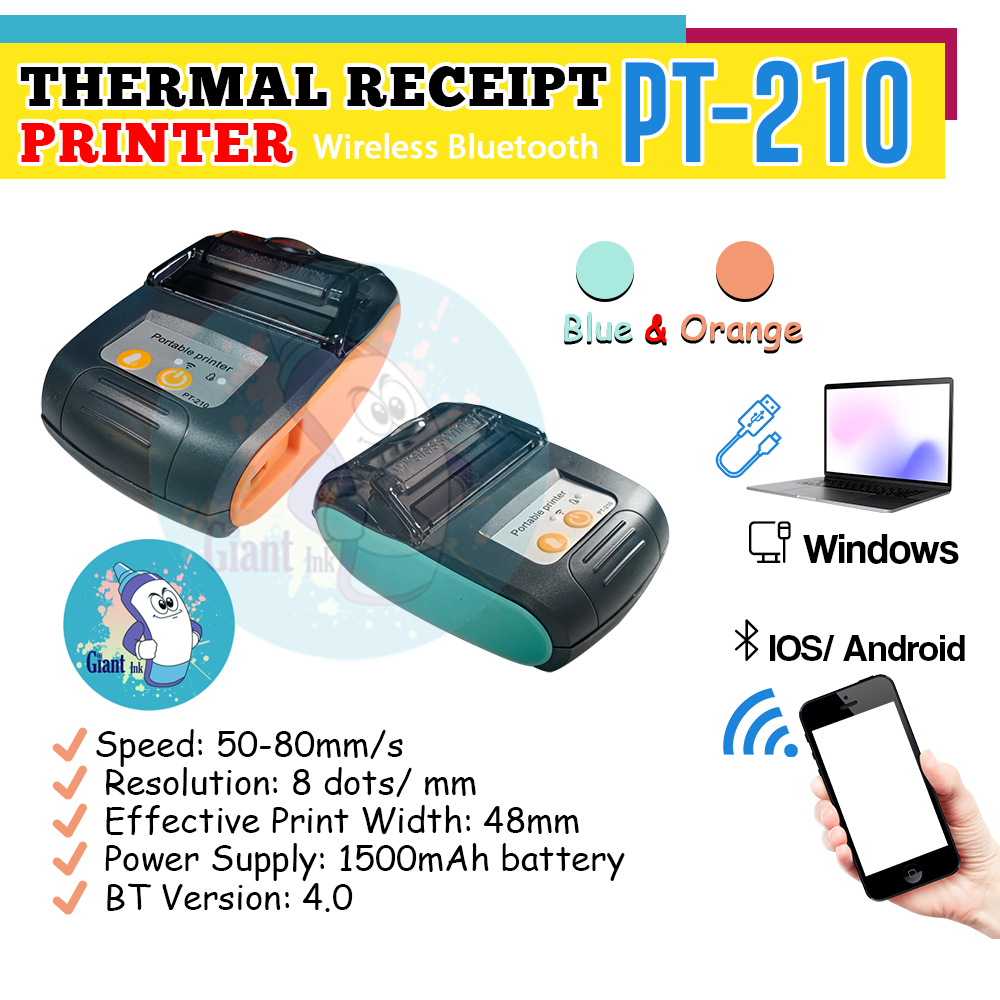 PT-210 Portable Receipt Printer Wireless Bluetooth Thermal Printer ...