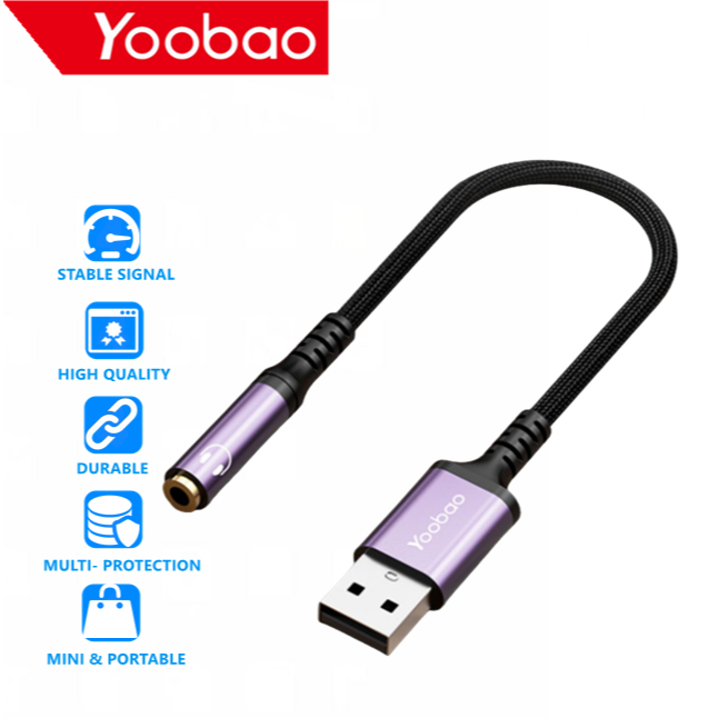 Yoobao External Sound Card Braided Cable USB-A Male to 3.5mm Female ...