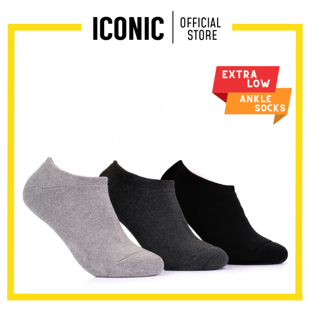 Iconic 3 in 1 Mens Basic Lifestyle Extra Low Ankle Socks in Assorted ...