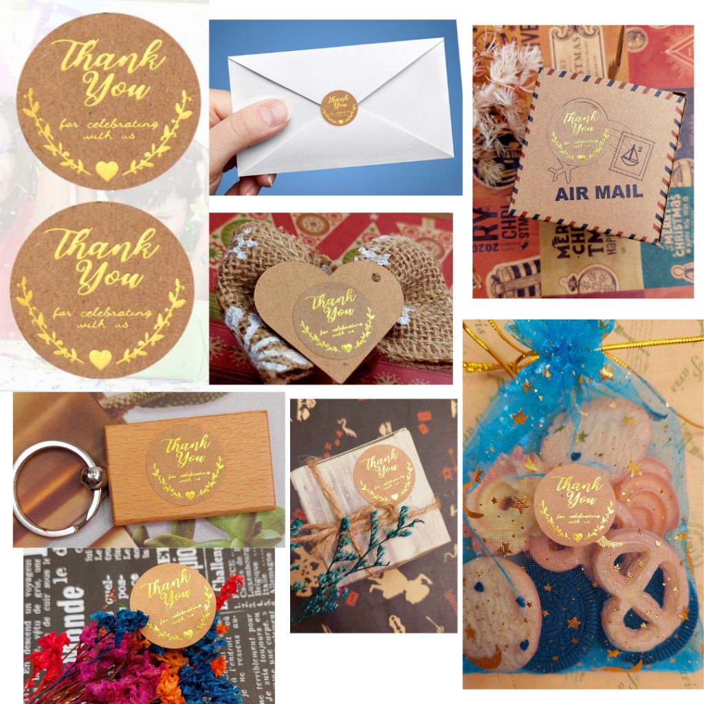 D-60 Thank You for Celebrating with Us Kraft Round Stickers with Gold ...