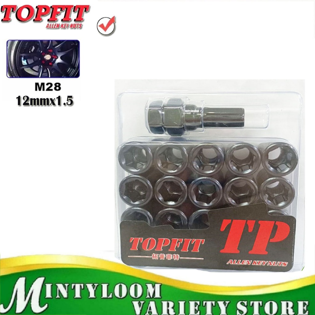 TOP FIT Chrome SIZE 12MM X 1.50 Allen Key Wheel Nut (Black) | Shopee ...