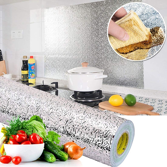 Kitchen oil and water proof sticker aluminum foil stove cabinet self ...
