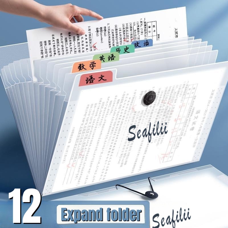 Seafilii 12Pockets Long Expanding File Organ Bag File Folder Document ...