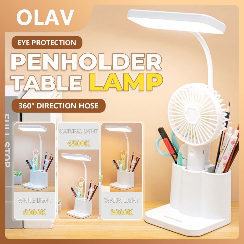 LED Rechargeable Desk Lamp Pen Holder Bendable Student Light Dimming