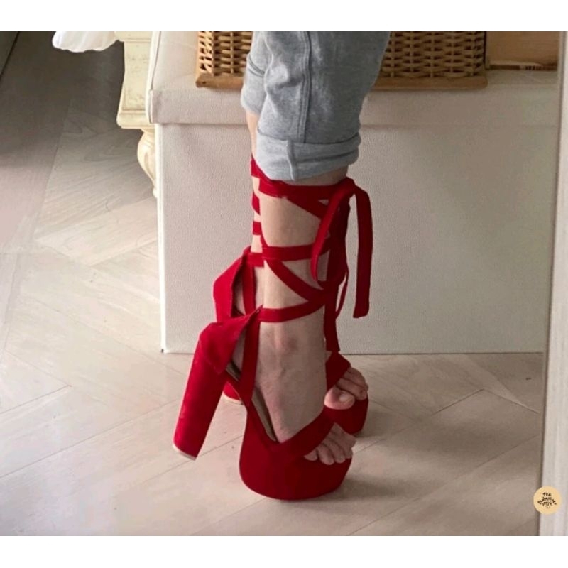 Suede High Heels with Lace Design