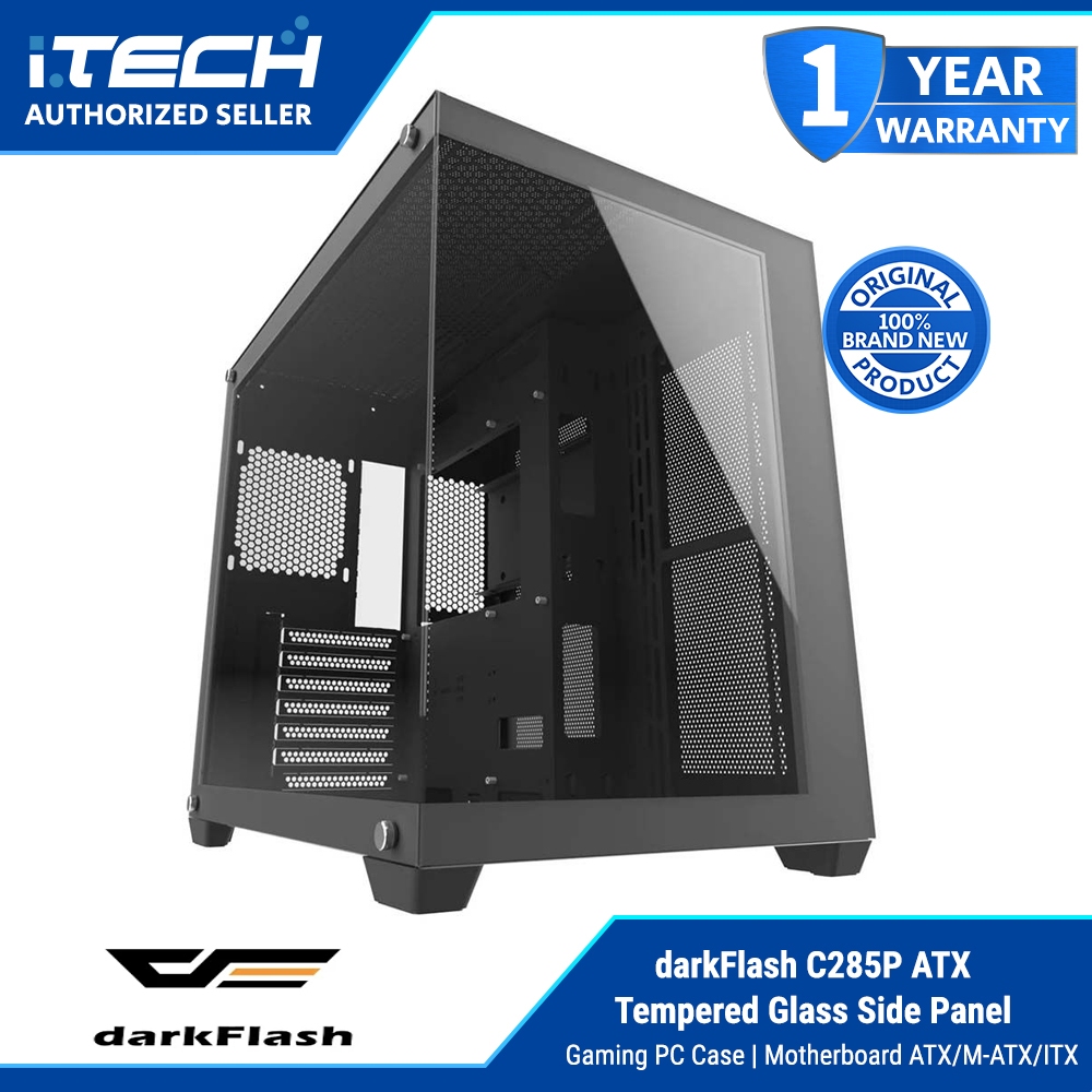 DarkFlash C285P ATX Tempered Glass Side Panel Gaming PC Case- Black ...