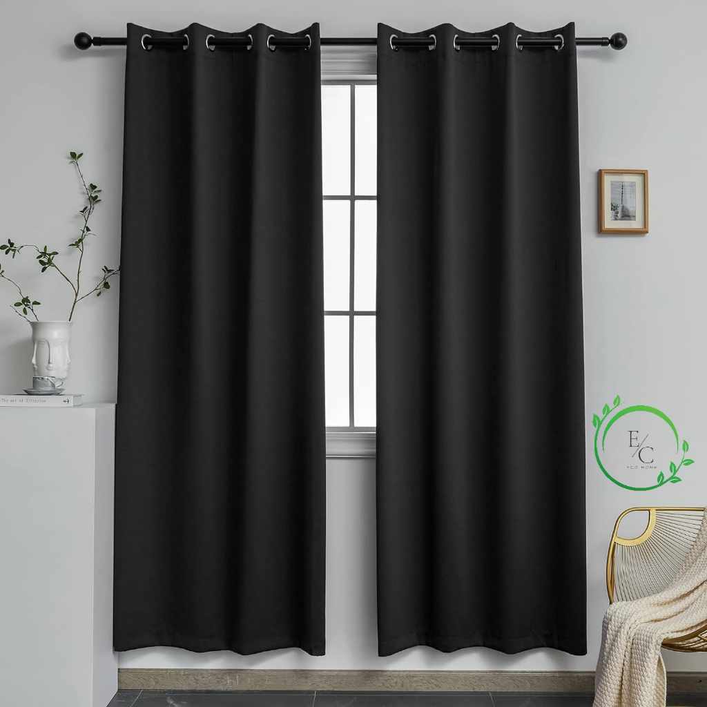 1 Piece Black Grommet Curtains for Living Room Bedroom Window 140x220cm ...