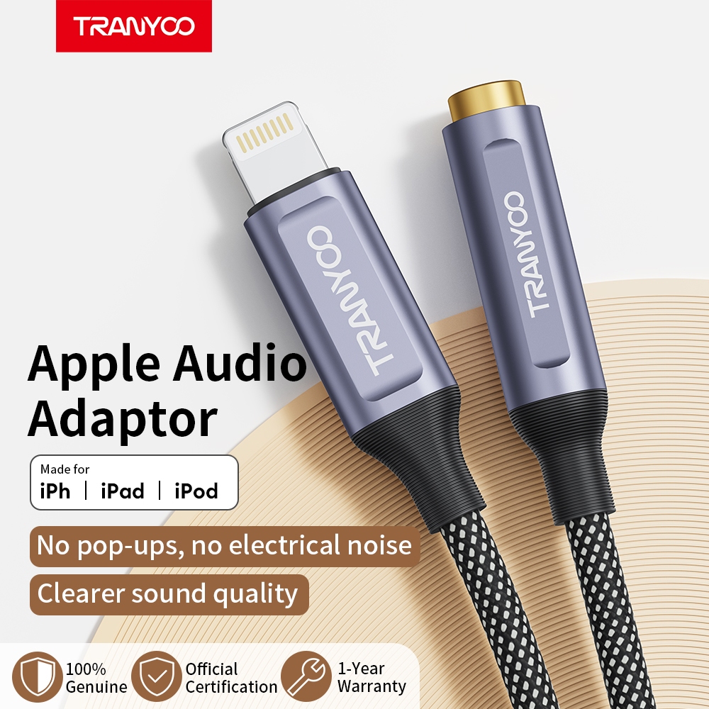 Tranyoo E9 iPh to 3.5mm Earphone Adapter Cable Fast Audio Sync Support ...