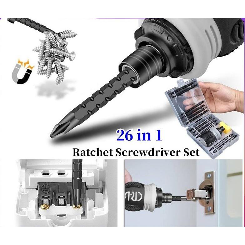 26 in1 Ratchet Screwdriver Set Mini Screwdriver Bit Magnetic CRV Cross ...