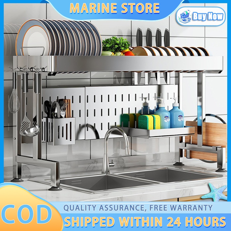 Sink Rack Kitchen Dish Shelf 304 Stainless Steel Kitchen Telescopic ...