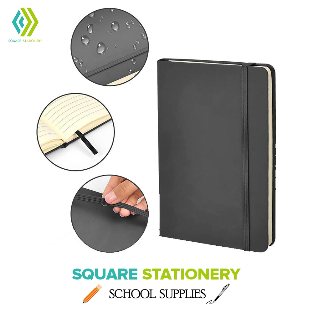 Square Stationery Hardcover Notebook Lined Notepad with Pen Holder PU ...