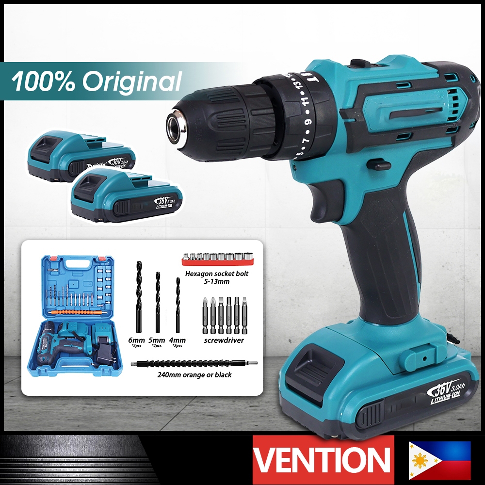 HP333D Cordless Drill Set Heavy Duty Electric Hammer Impact 2 Battery ...