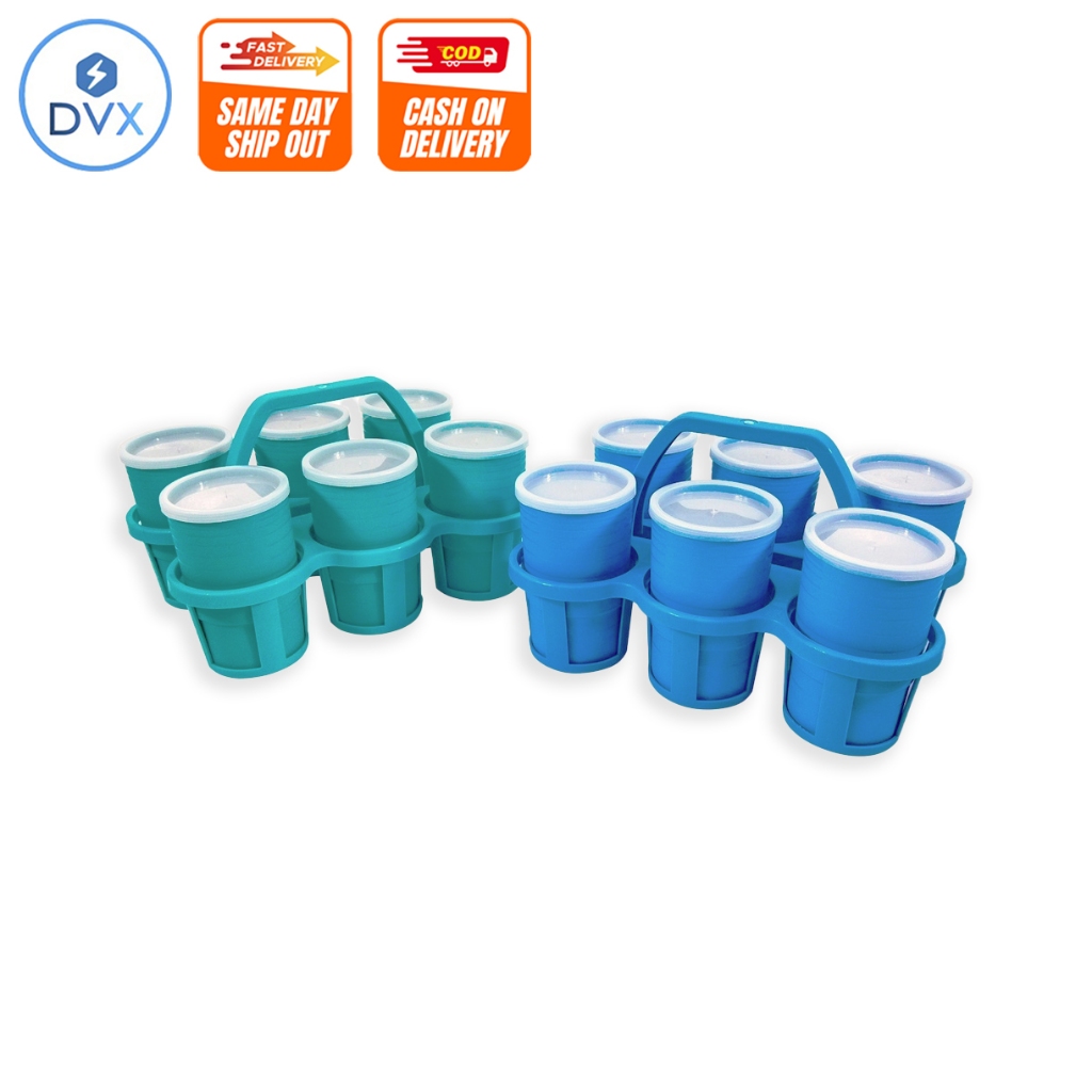 COD DVX #91058 6pcs Plastic Drinking Cups with Snap-On Lid and Holder ...