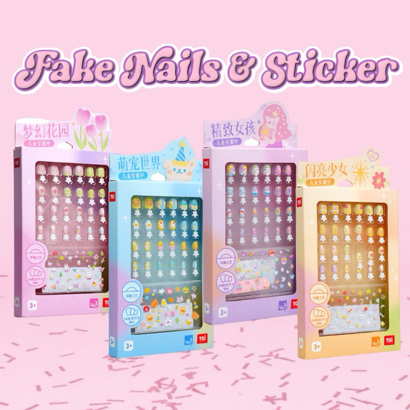 TOI Fake Nails and Stickers Girls Gift set adhesive Cute Designs ...