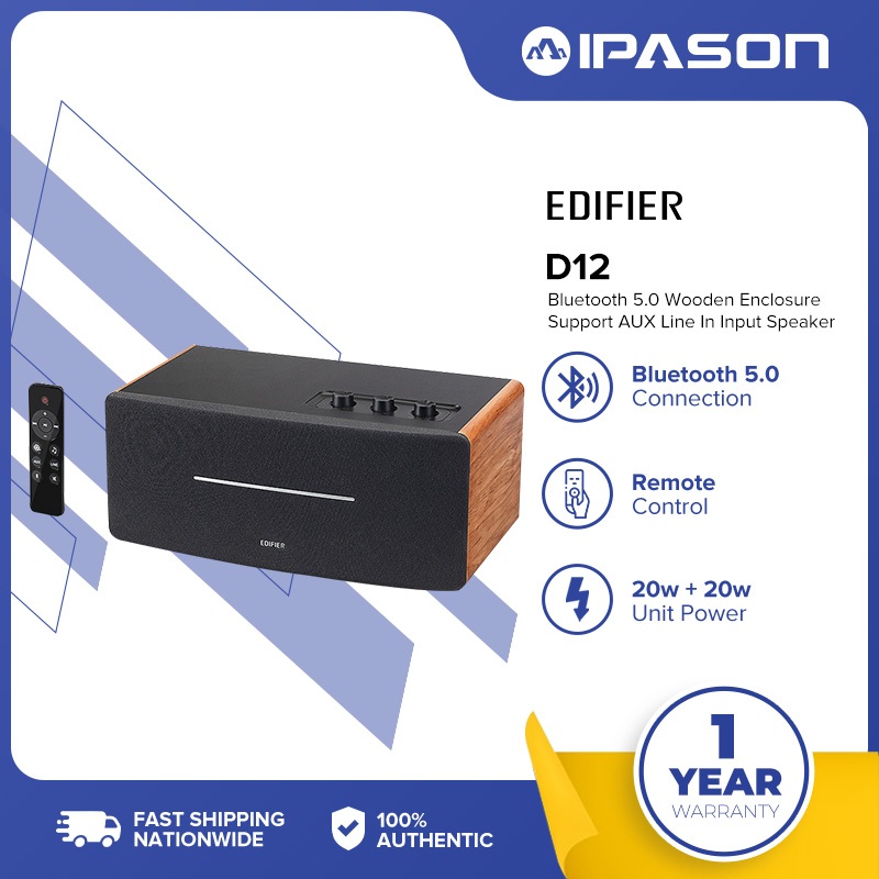 EDIFIER D12 Speaker Bluetooth 5.0 Wooden Enclosure Support AUX Line In ...