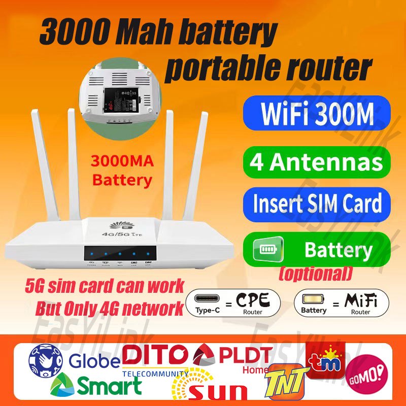 Portable 4G LTE CPE WiFi Router 3000mAh Battery Dual Function Router ...