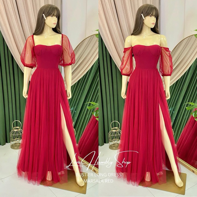 BUSTIER LONG DRESS WITH SLIT MAXI DRESS LONG GOWN Shopee Philippines
