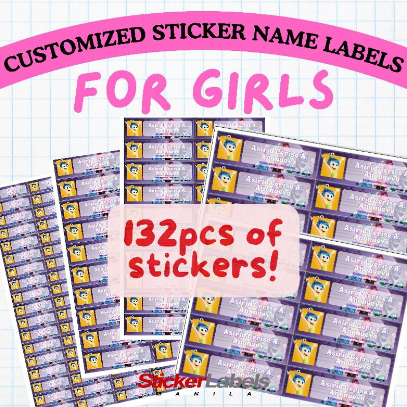 SLM 132Pcs of Girl Designs of Kids Sticker School Labels | Shopee ...