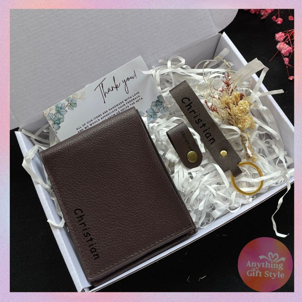 Personalized Gift Box Set Leather Keychain & Cord Holder, Leather Men's