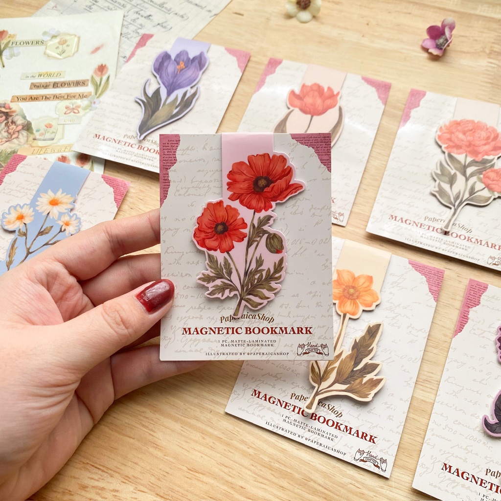 Poppy Magnetic and Metal Bookmark Set, Spring Bookmarks, Cute Bookmarks ...