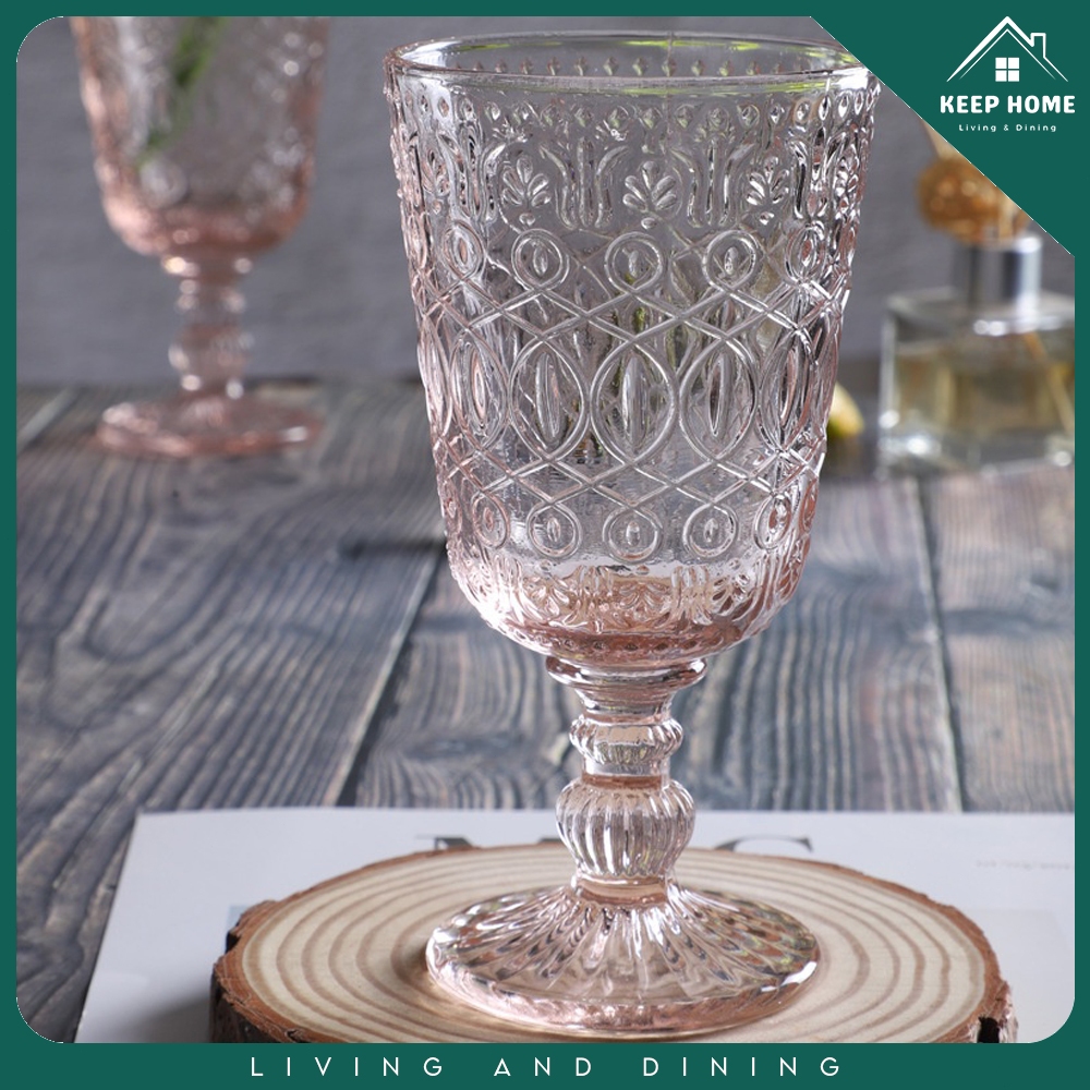 KeepHome 1pc Modern Embossed Crystal Ace Pattern Goblet Water Goblet ...