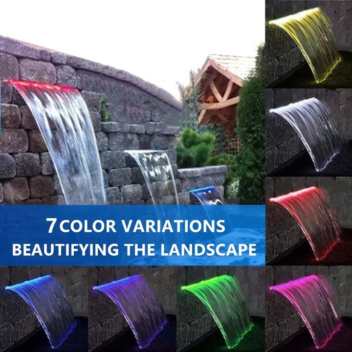 Waterfall Fountain Pool Water Descending Spillway Swimming Pool Light ...