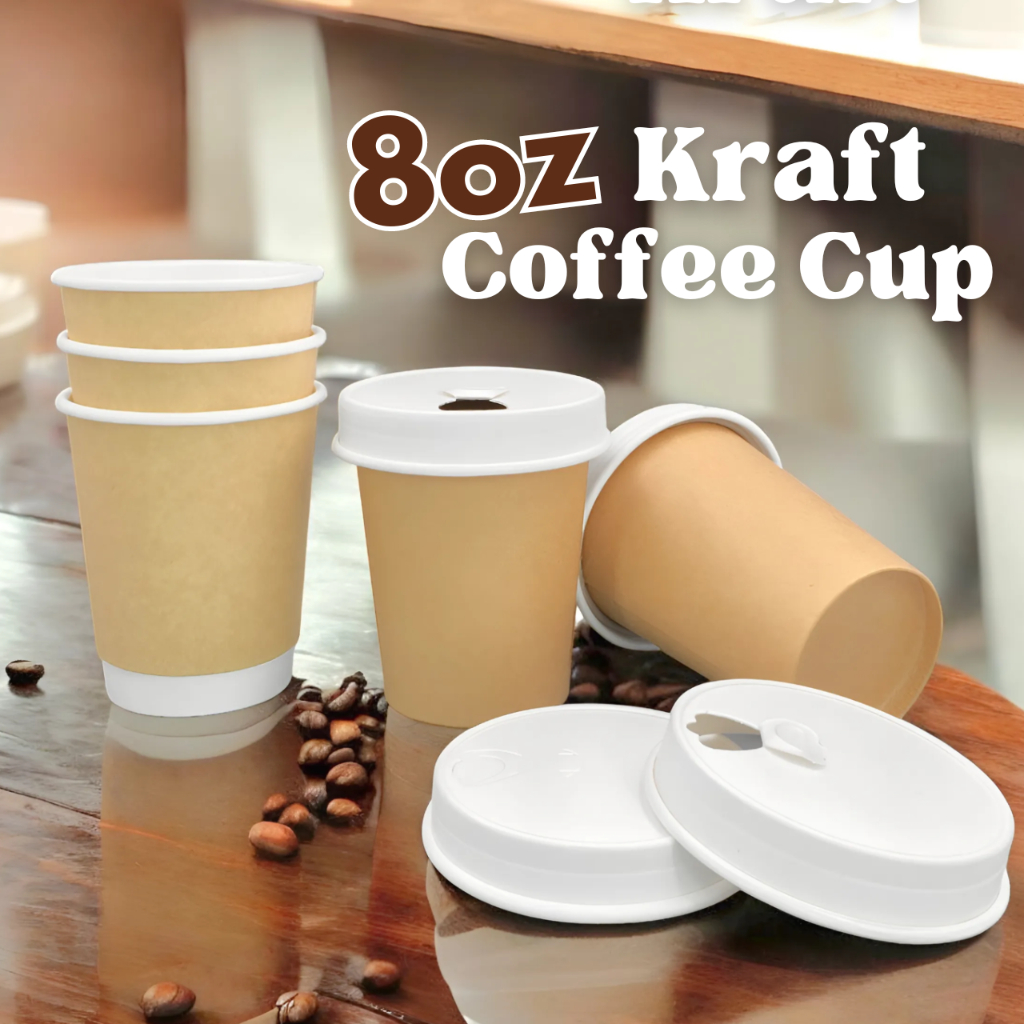 25pcs 8oz Disposable Kraft Single/Double Wall Coffee Cups Paper Cup ...