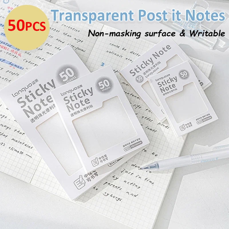 50Sheets Transparent Sticky Notes Set Waterproof Sticky Memo Weekly ...