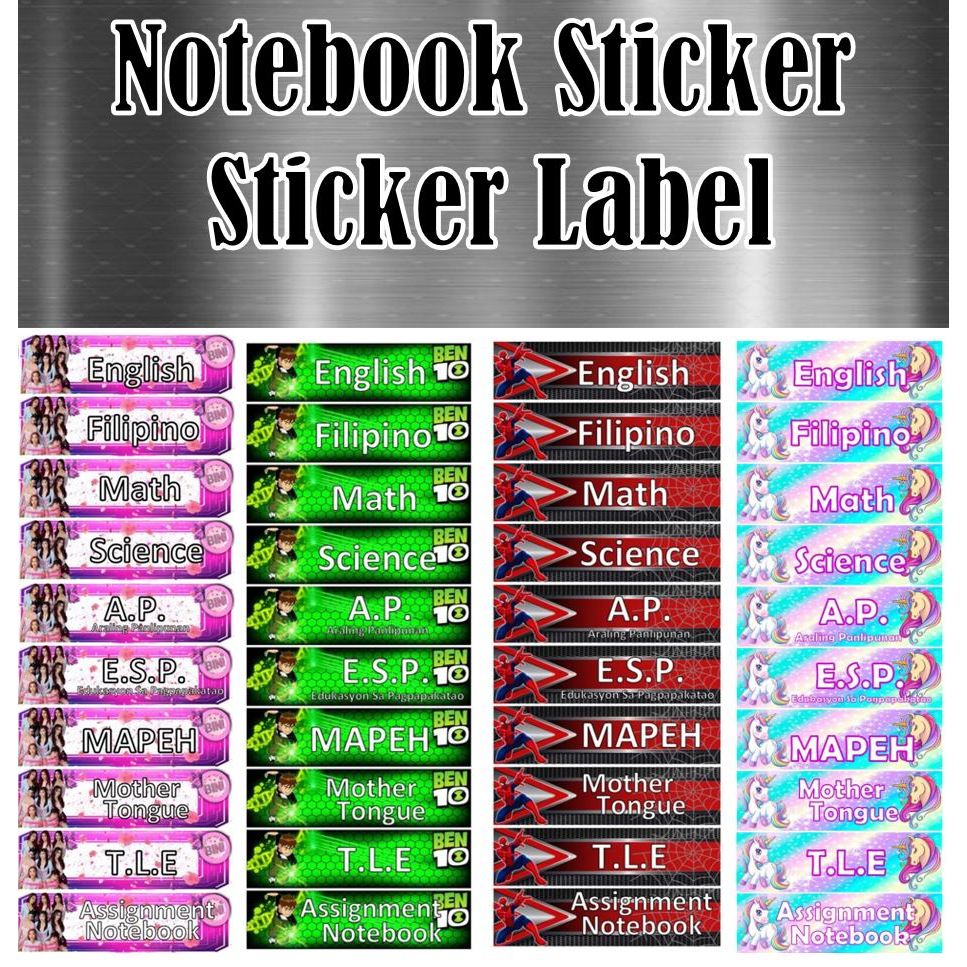 SUBJECT NOTEBOOK LABEL STICKER CHARACTER EASY TO PEEL 2MS / 1.5X4 ...