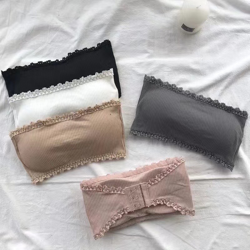 COD Rear Three-Breasted Thread Strapless Tube bra Solid Color Underwear ...