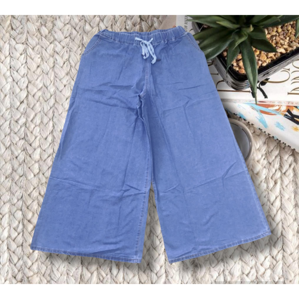 Plus Size High Waist Drawstring Wide-Leg Soft Denim Jeans | Shopee ...