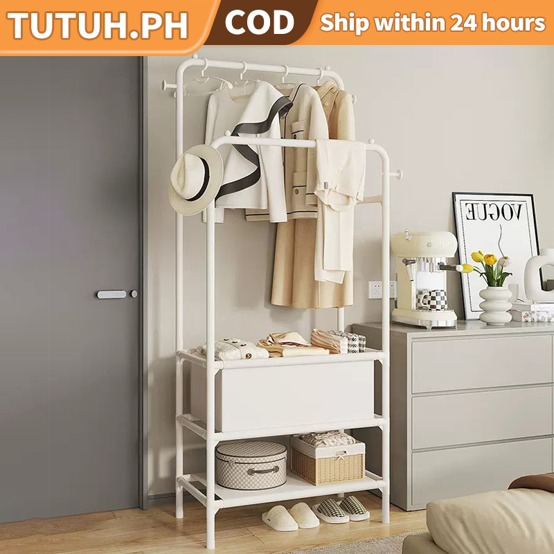 ⚡COD⚡ Cloth Hanger Double Pole Multi-functional With Shoe Rack Storage ...