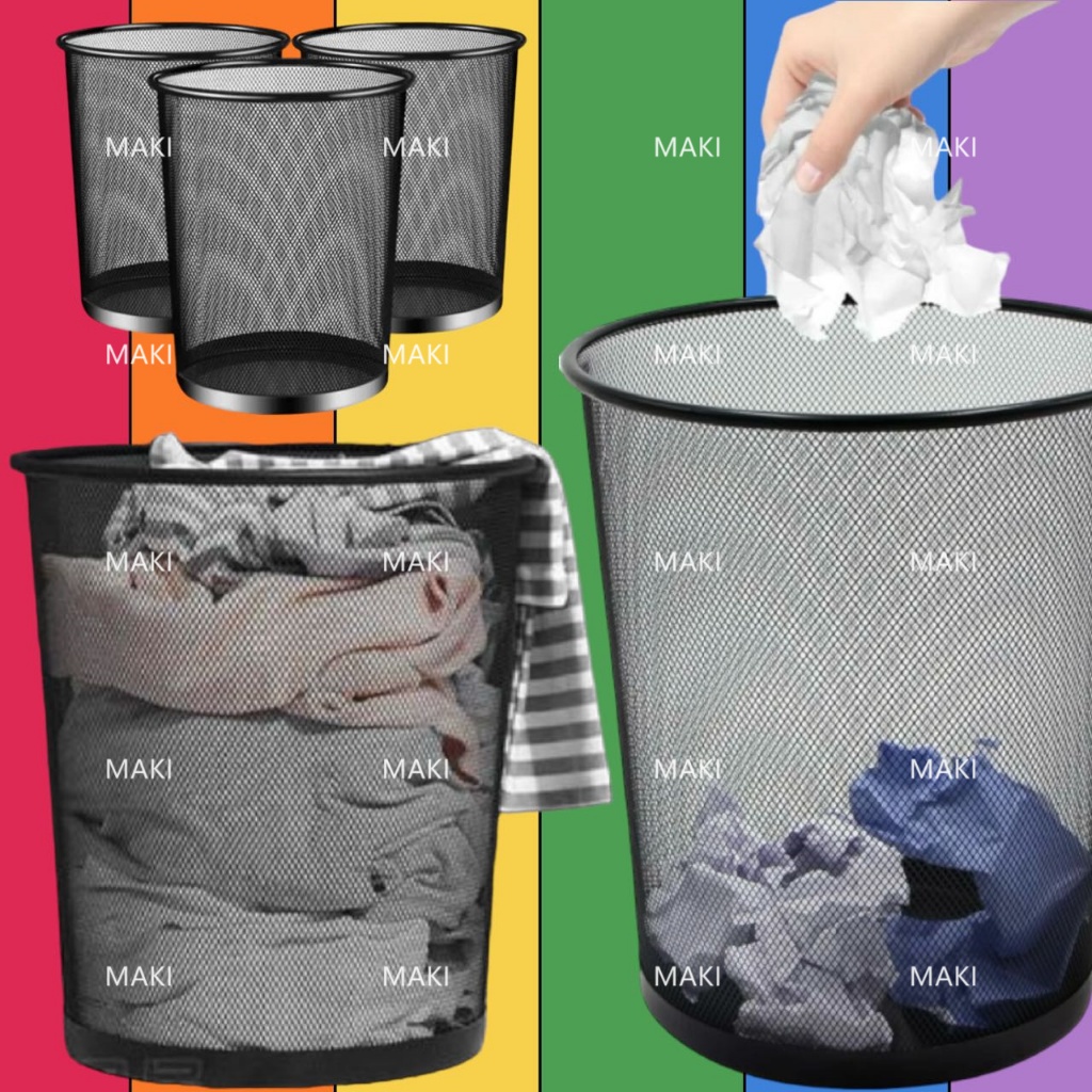 Wire mesh basket round trash can room metal waste basket office trash ...