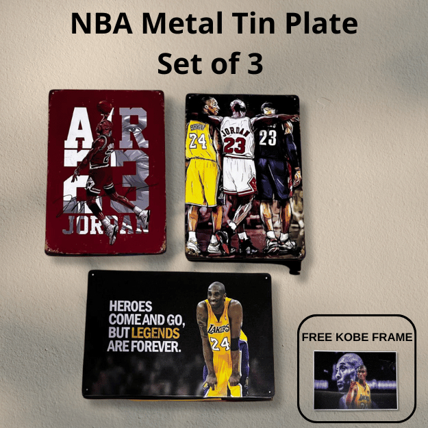 Decors and Beyond Set of 3 NBA Theme with Frame Vintage Style Metal Tin ...
