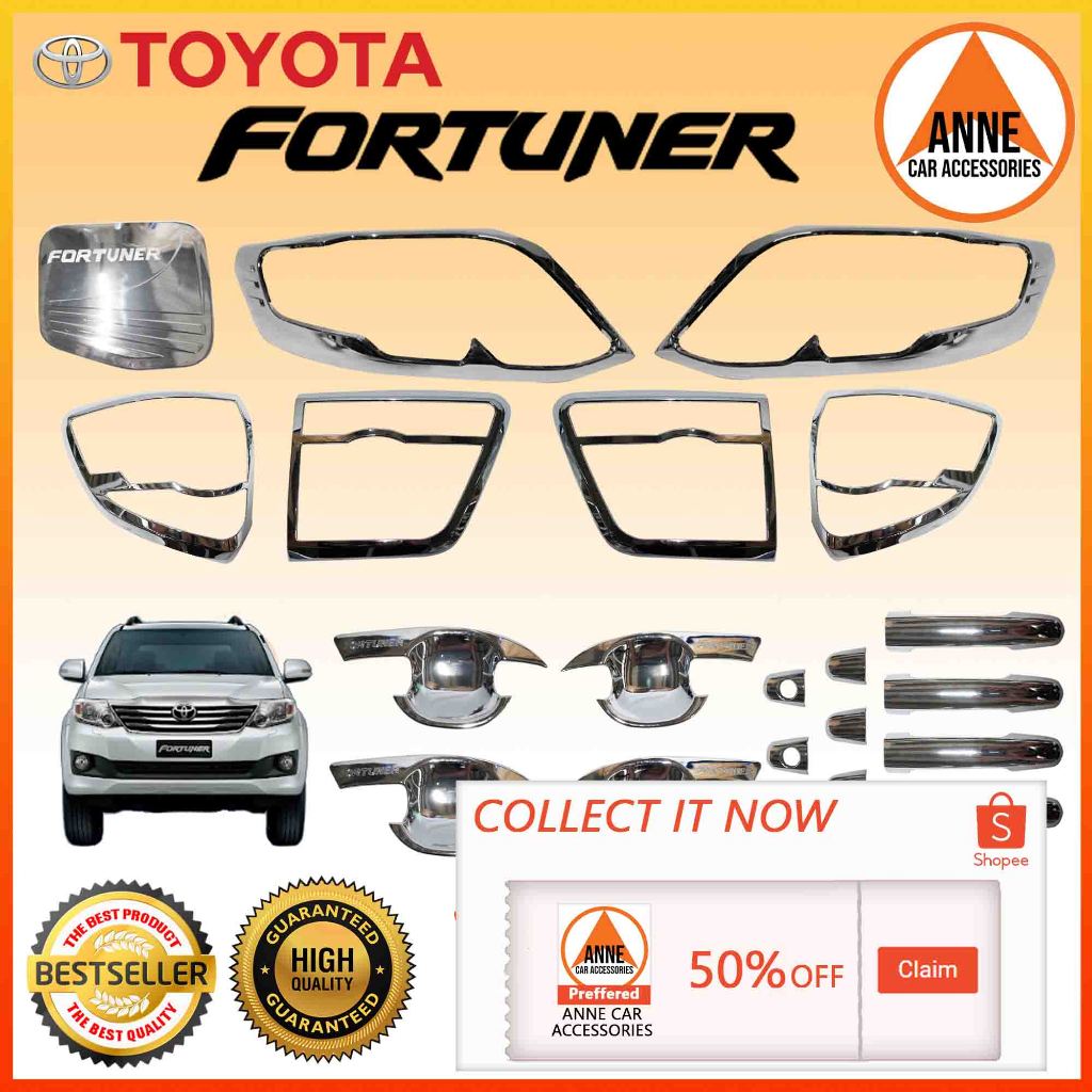 Toyota Fortuner 2012 2013 2014 2015 Garnish Cover Set Black Chrome 