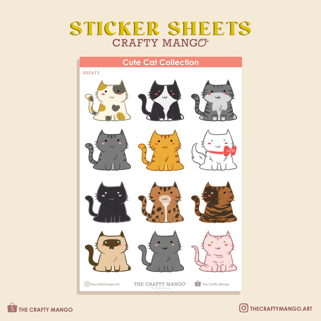 Cute Cat Sticker Sheet | animal journal stickers planners cute | SSCAT1 ...