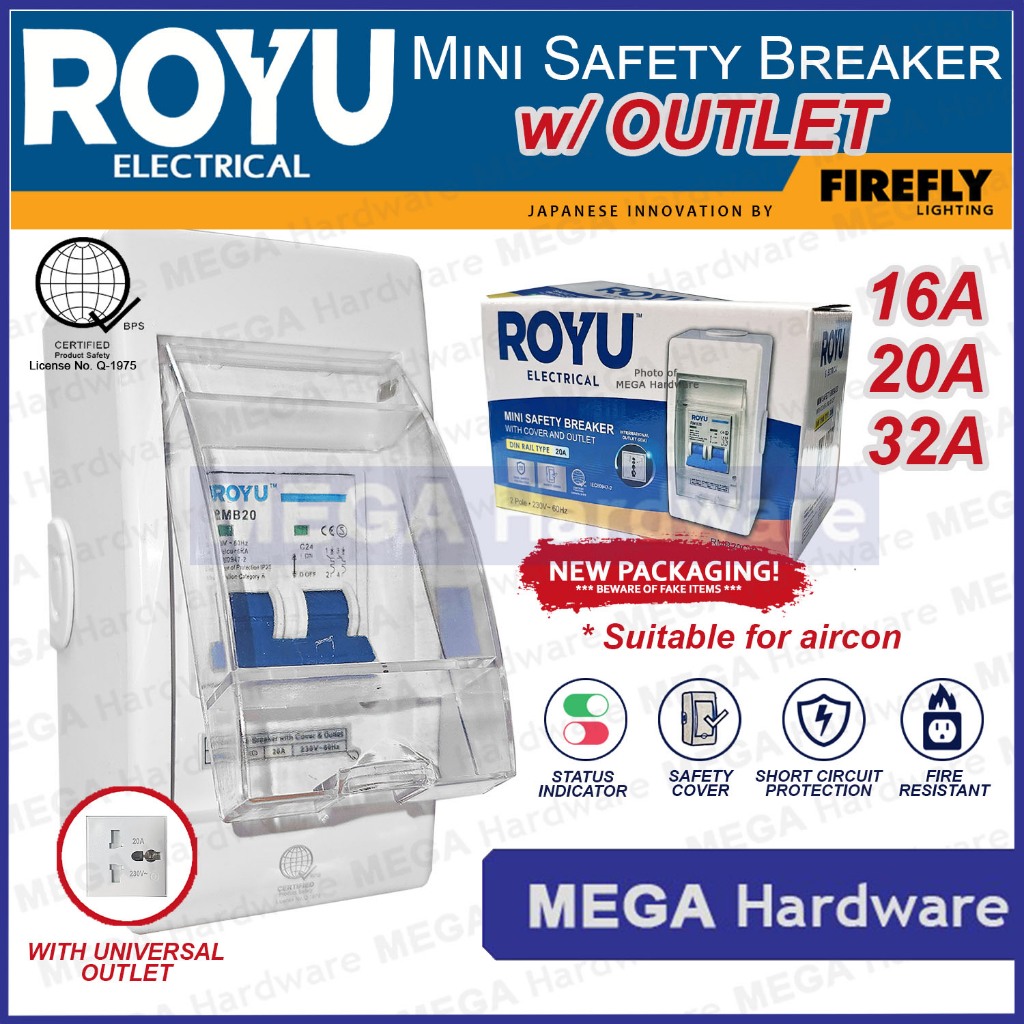 ROYU MINI SAFETY BREAKER with outlet 16A 20A 32A | Shopee Philippines
